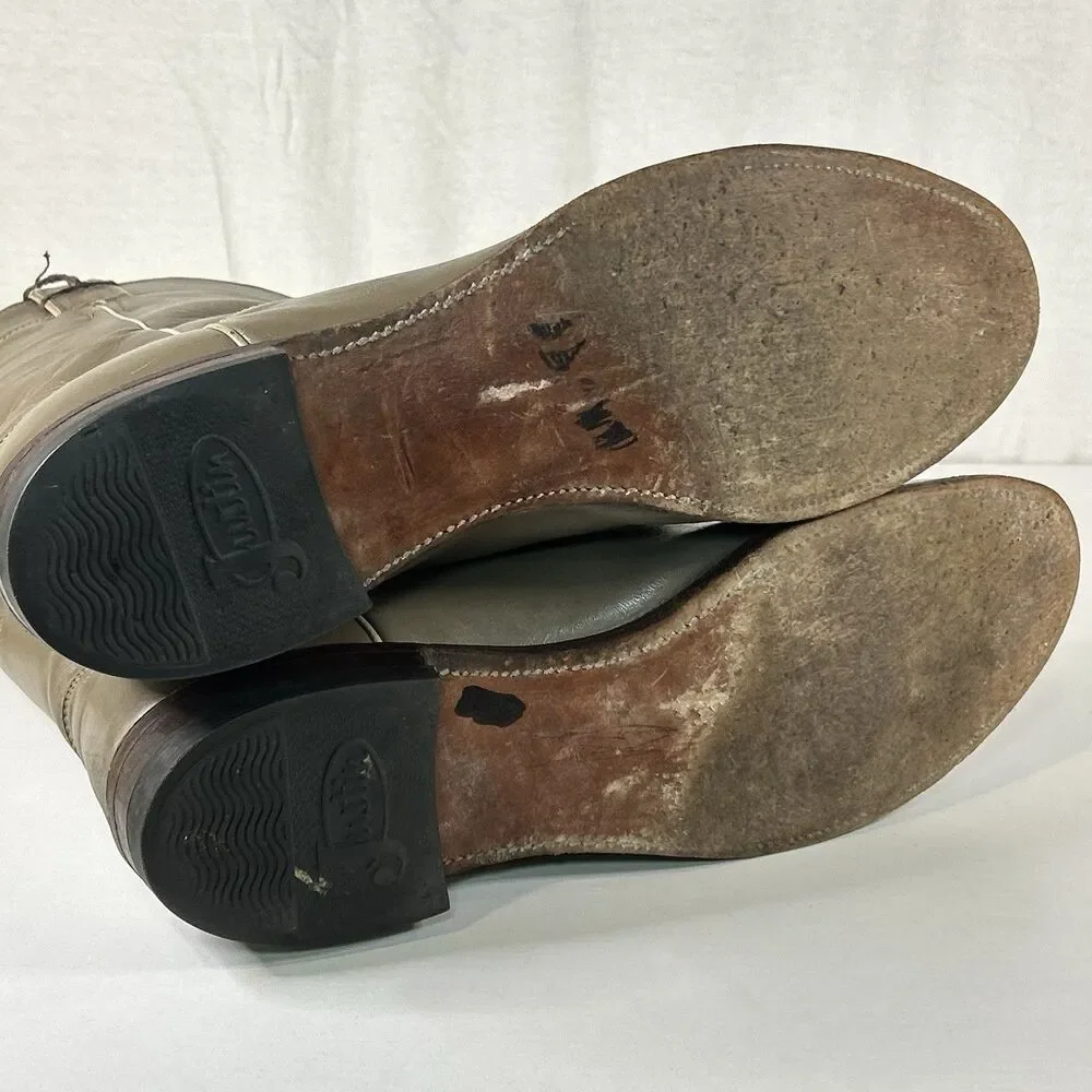 Justin Western Roper Cowboy Boots Made In USA 3033 Gray/beige Leather Size 12D